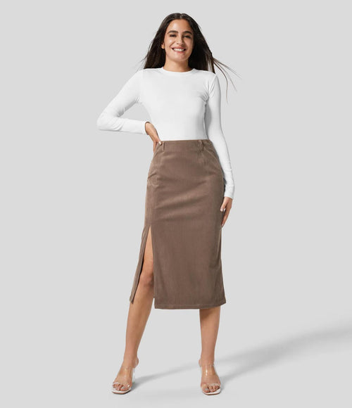 NWT Halara High Waisted Hem Midi Corduroy Casual Skirt Size M