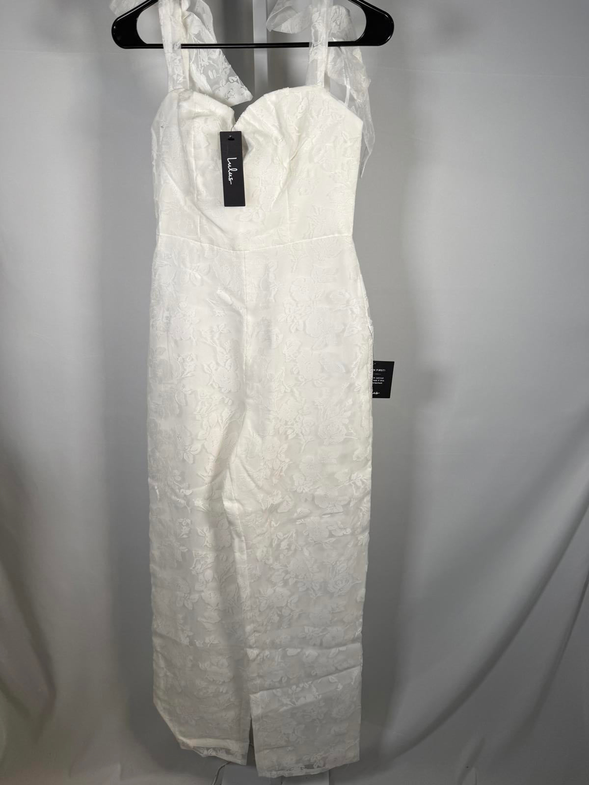 NWT Lulus Extraordinary Charm White Floral Burnout Tie-Strap Jumpsuit Size S