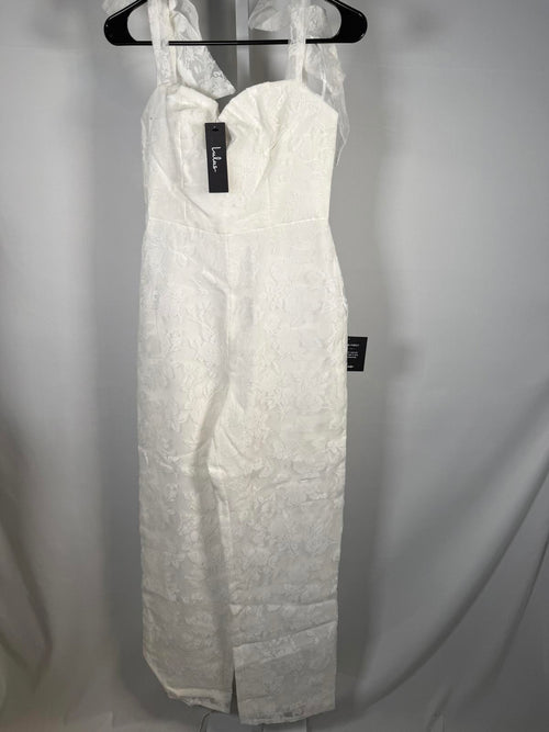 NWT Lulus Extraordinary Charm White Floral Burnout Tie-Strap Jumpsuit Size S
