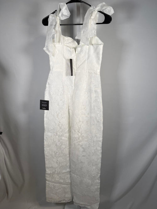 NWT Lulus Extraordinary Charm White Floral Burnout Tie-Strap Jumpsuit Size S