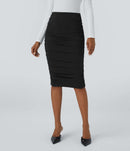 NWT Halara High Waisted Ruched Midi Bodycon Casual Skirt Black L