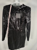 NWT Mac Duggal Apparel Black Sequined Structured Faux Blazer Mini Dress Size 6