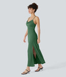 NWT Halara Ribbed Cowl Neck Lace Up Midi Dress Green Size Large