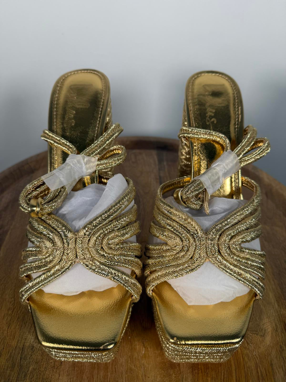 Lulus Seelah Gold Metallic Strappy Platform High Heel Sandals - 11 NWB