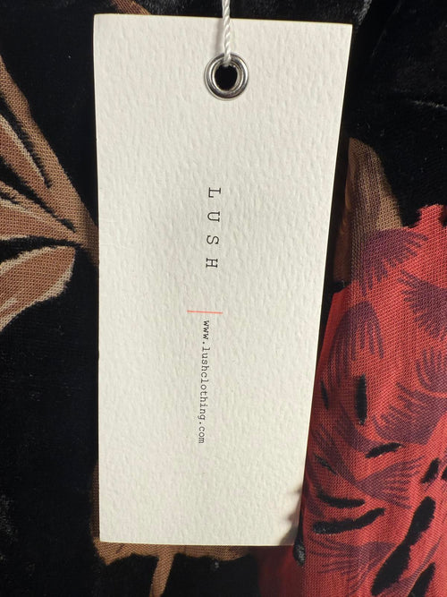 Lush Lady in Love Black Floral Print Velvet Mini Dress - XS NWT