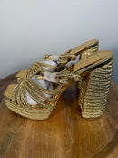 Lulus Seelah Gold Metallic Strappy Platform High Heel Sandals - 11 NWB