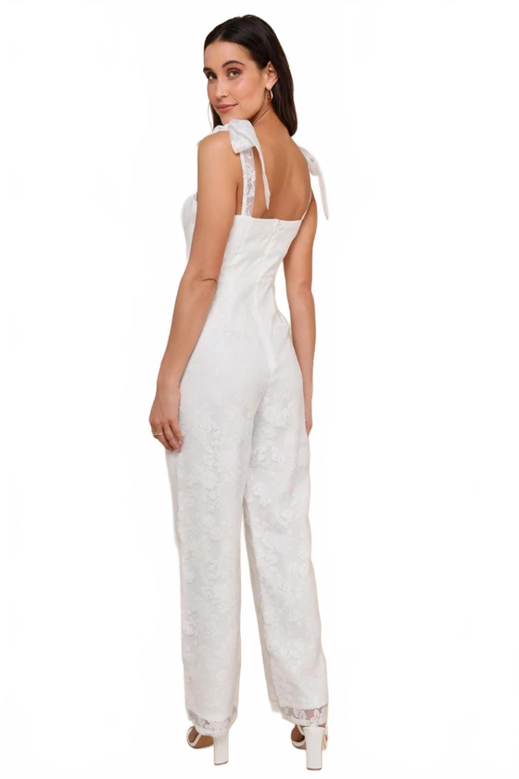 NWT Lulus Extraordinary Charm White Floral Burnout Tie-Strap Jumpsuit Size S