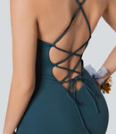 NWT Halara SoftlyZero Airy Crossover Ruched Lace Up Bodycon Dress Size Small