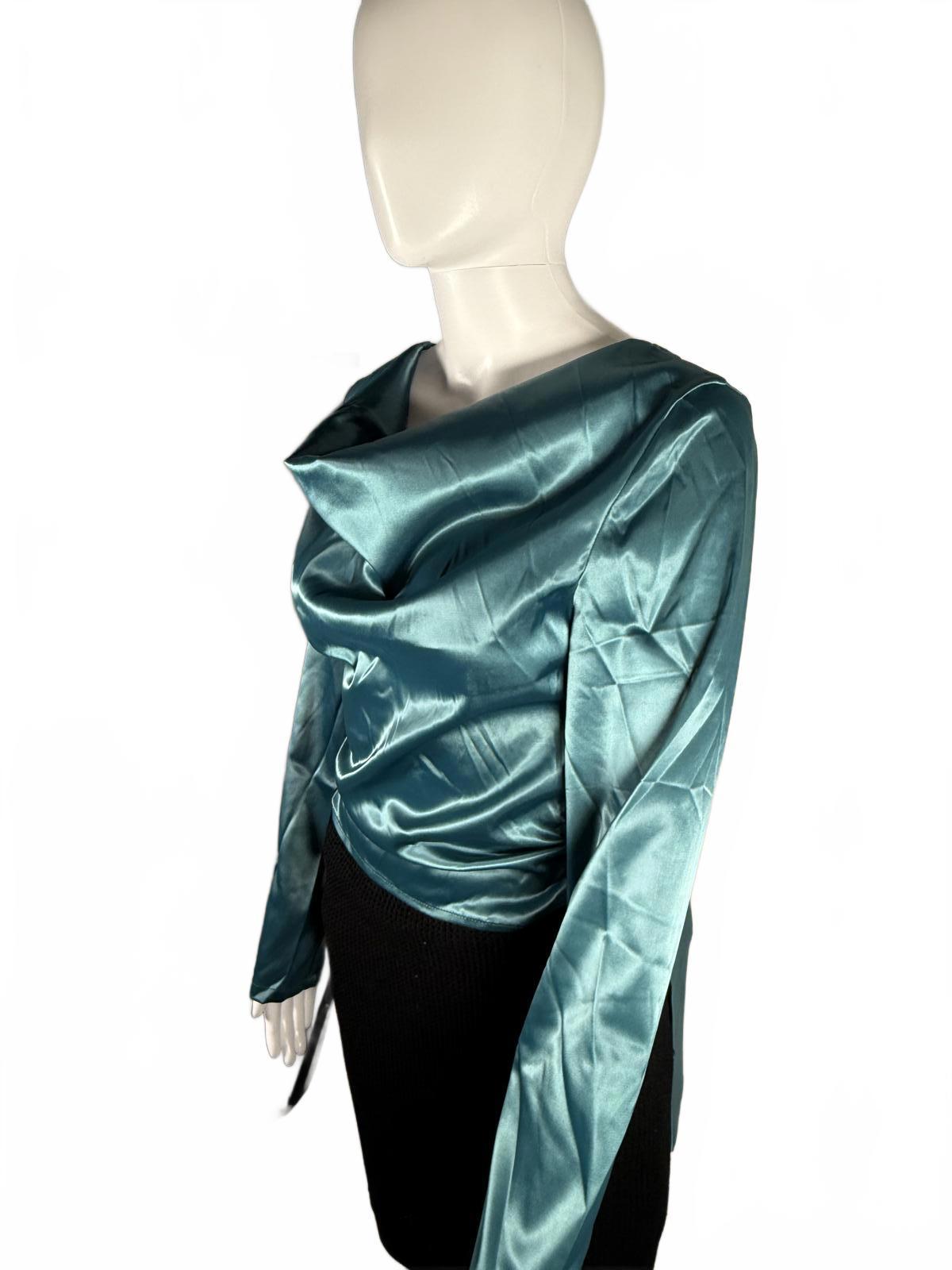 Lulus Lovely Outing Teal Green Satin Cowl Neck Backless Tie-Back Top Size S