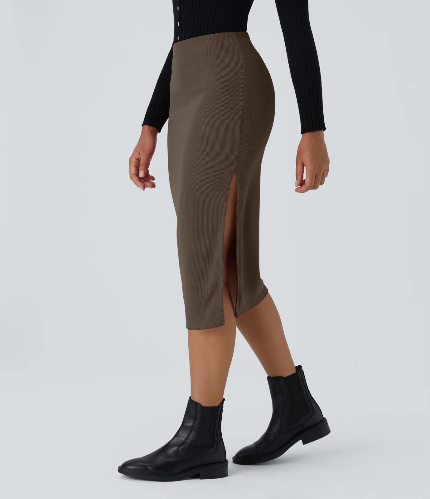 NWT Halara Ribbed High Waisted Bodycon Midi Casual Skirt Size Small