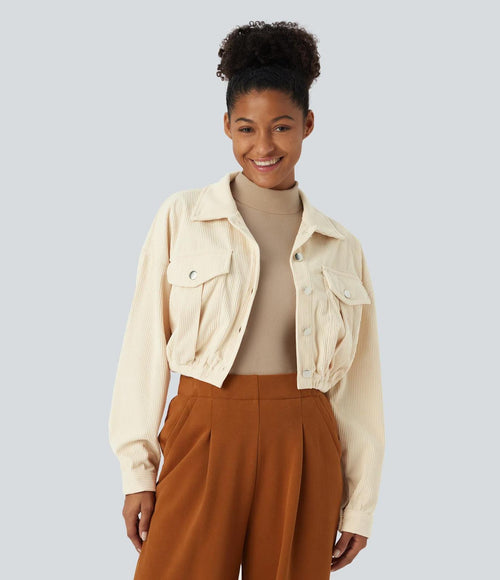 NWT Halara Pocket Cropped Corduroy Casual Jacket Cloud Cream Size Small