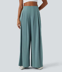 NWT Halara Breezeful Blue High Waist Shirred Flowy Palazzo Pants Size Large