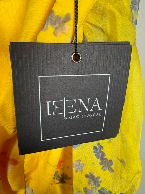 NWT Mac Duggal Yellow Floral Print Puff Sleeve Ruffled Mini Dress Size 2