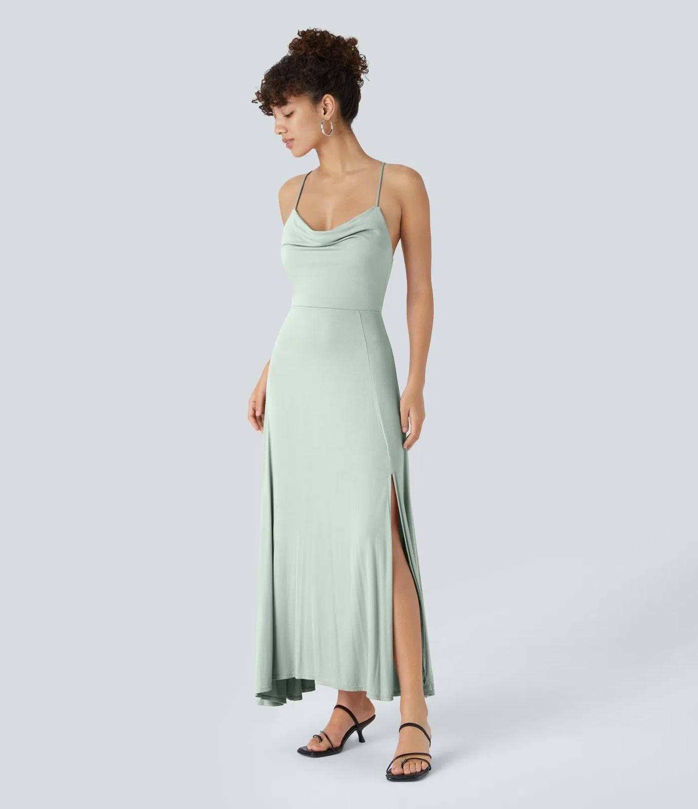 NWT Halara Ribbed Cowl Neck Lace Up Midi Dress Size M