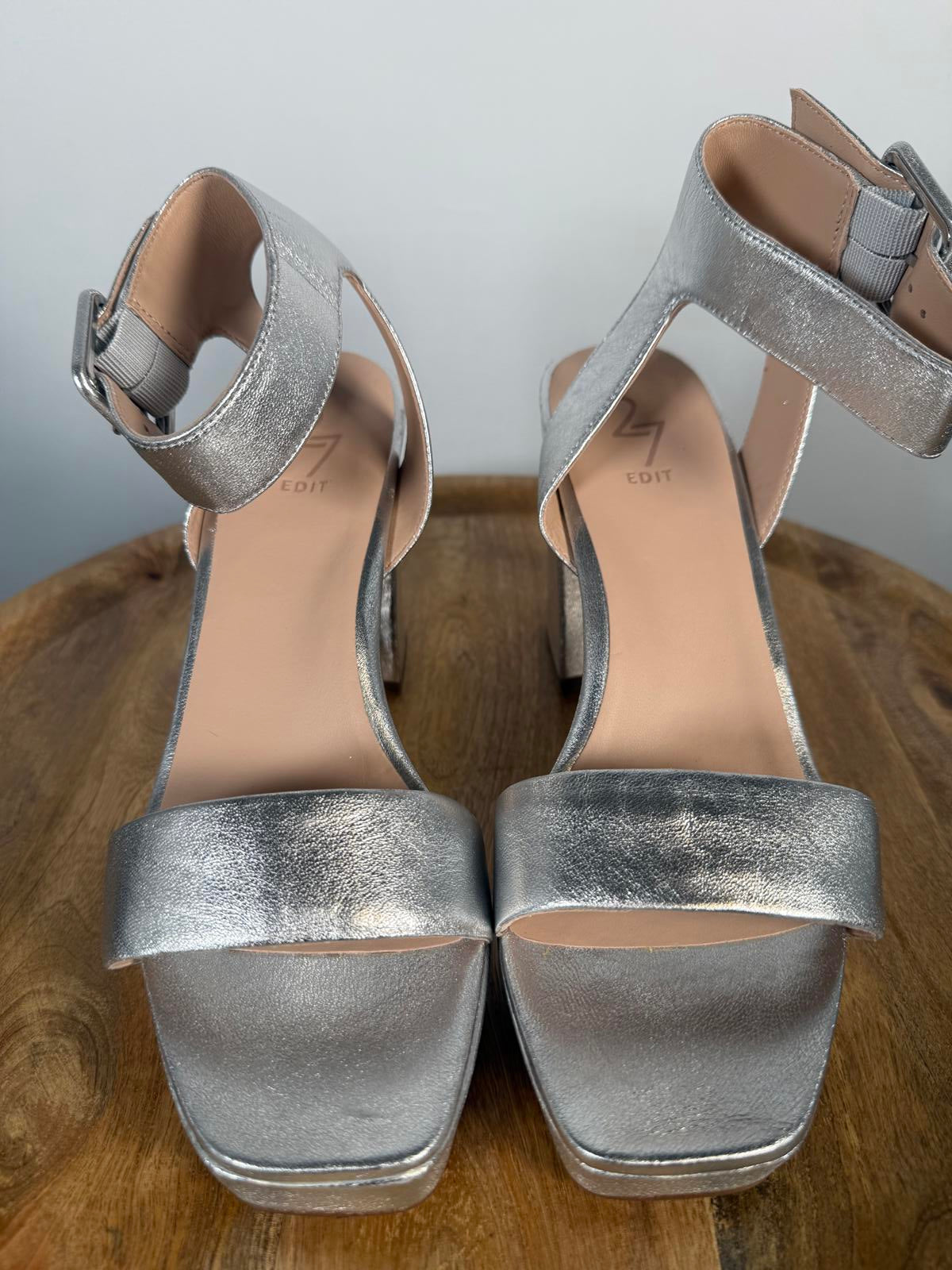 27 EDIT Naturalizer Jaselle Metallic Leather Ankle Strap Platform Sandals - 8.5