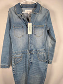 NWT Etienne Marcel Faded Wash Notch Lapel Denim Jumpsuit, Size M