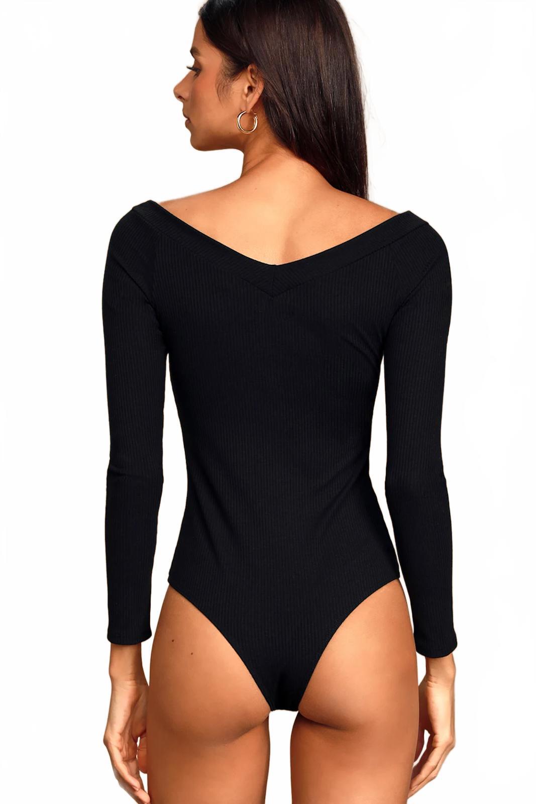 Lulus New Crush Black Ribbed Long Sleeve Bodysuit - XS