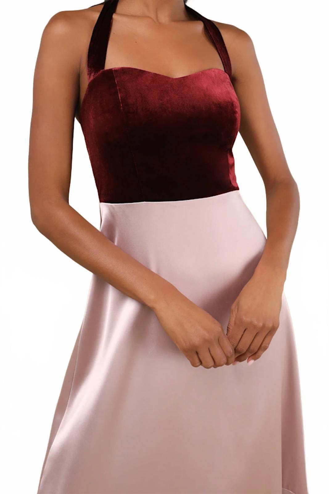 NWT Lulus Mesmerizing Impression Mauve Pink Mixed Media Halter Maxi Dress XS