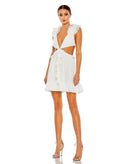 NWT Mac Duggal Apparel White Ruffled Cut-Out V Neck Mini Dress Size 4