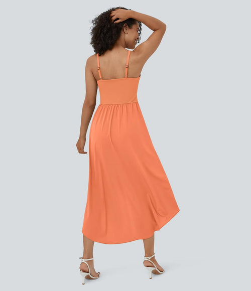 NWT Halara Breezeful High Low 2-Piece Pocket Flowy Midi Casual Dress Flamingo XL