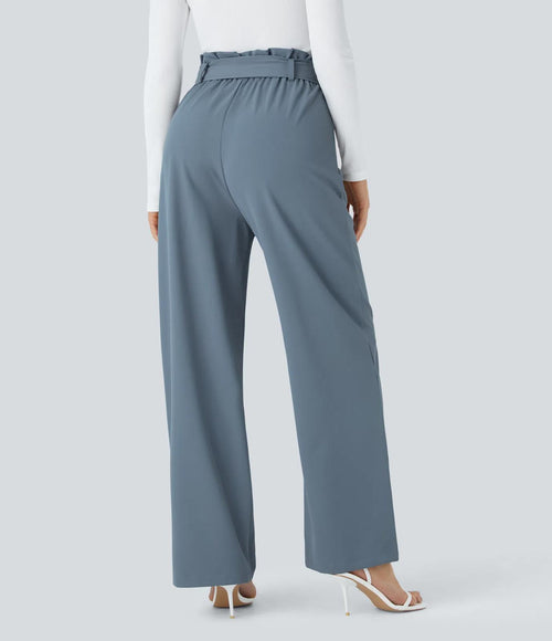 NWT Halara High Waisted Belted Pocket Wide Leg Work Pants Deep Sea Gray Blue XL