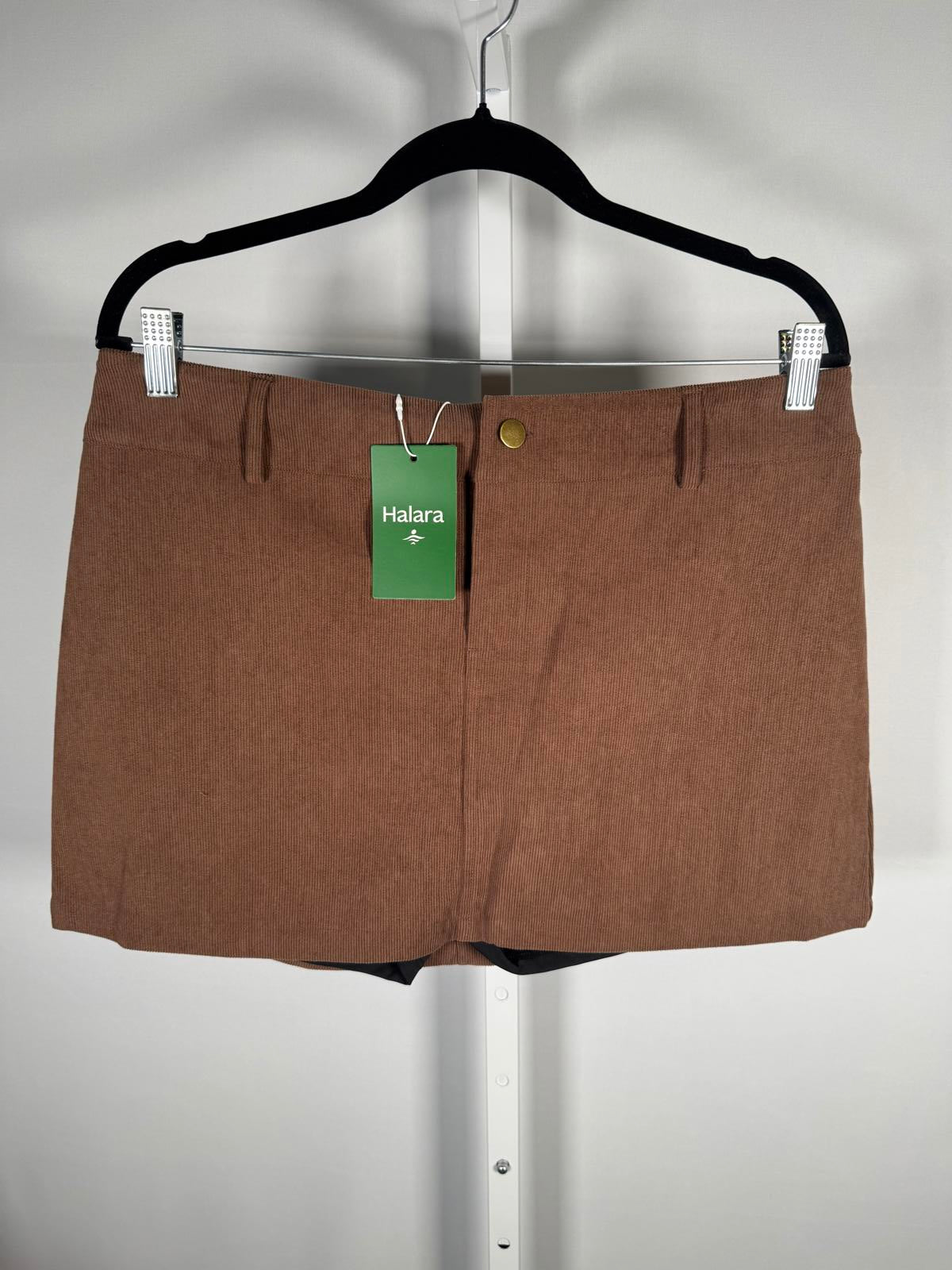 NWT Halara Mid Low Rise 2-in-1 A Line Mini Casual Corduroy Skirt Camelia Brown L