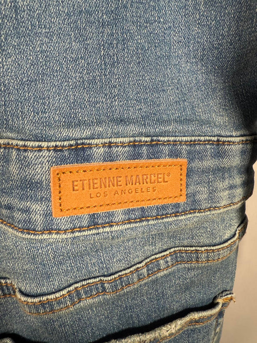 NWT Etienne Marcel Faded Wash Notch Lapel Denim Jumpsuit, Size M