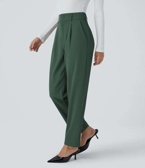 NWT Halara High Waisted Pocket Solid Work Tapered Pants Dark Green- L