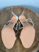 Lulus Leaah White Satin Pearl Lace-Up High Heel Sandals - 11 NWB