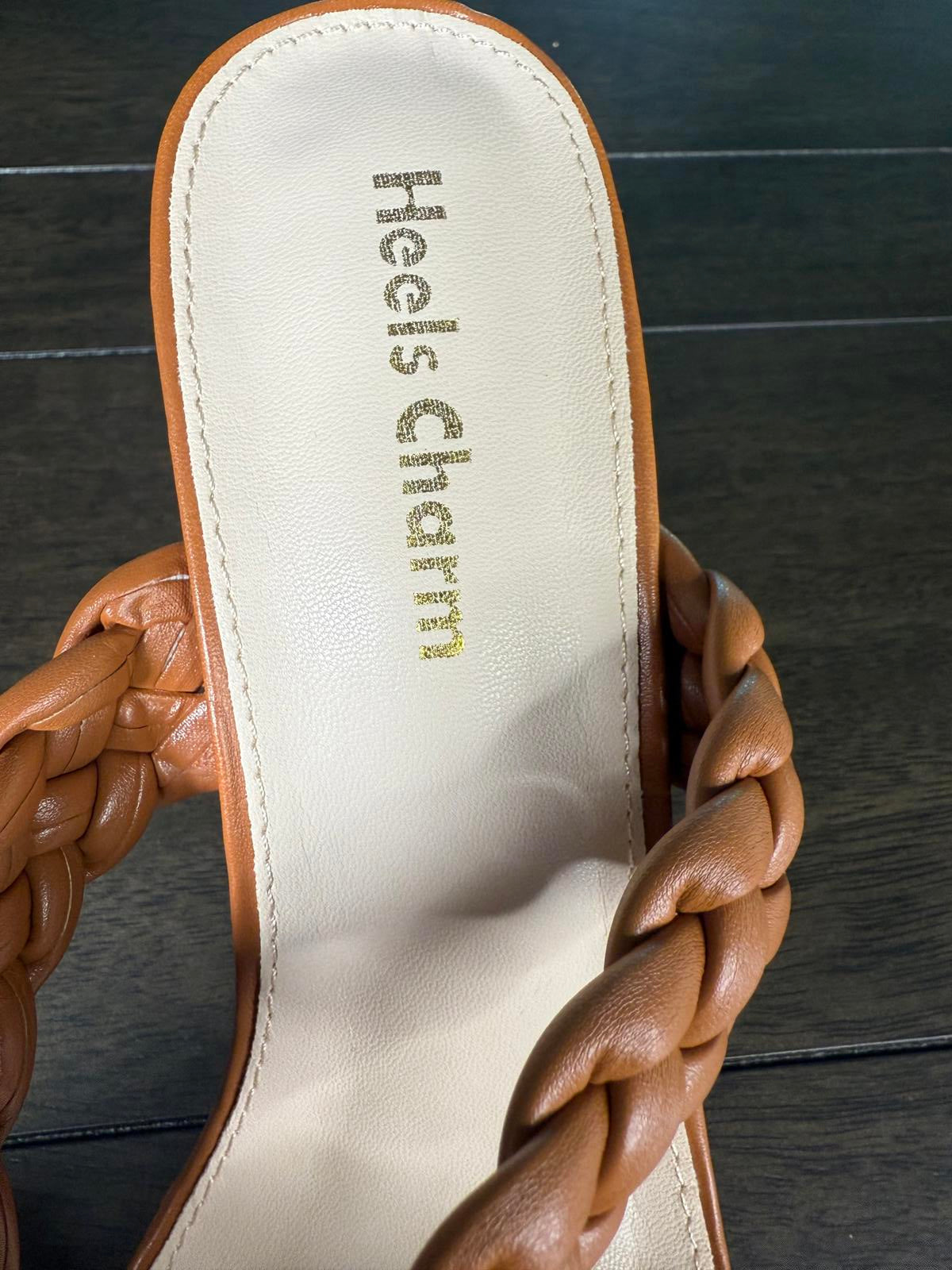 Heels Charm Women's Woven Chunky Block Heeled Sandal Brown, Size 9 NWT