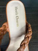 Heels Charm Women's Woven Chunky Block Heeled Sandal Brown, Size 9 NWT