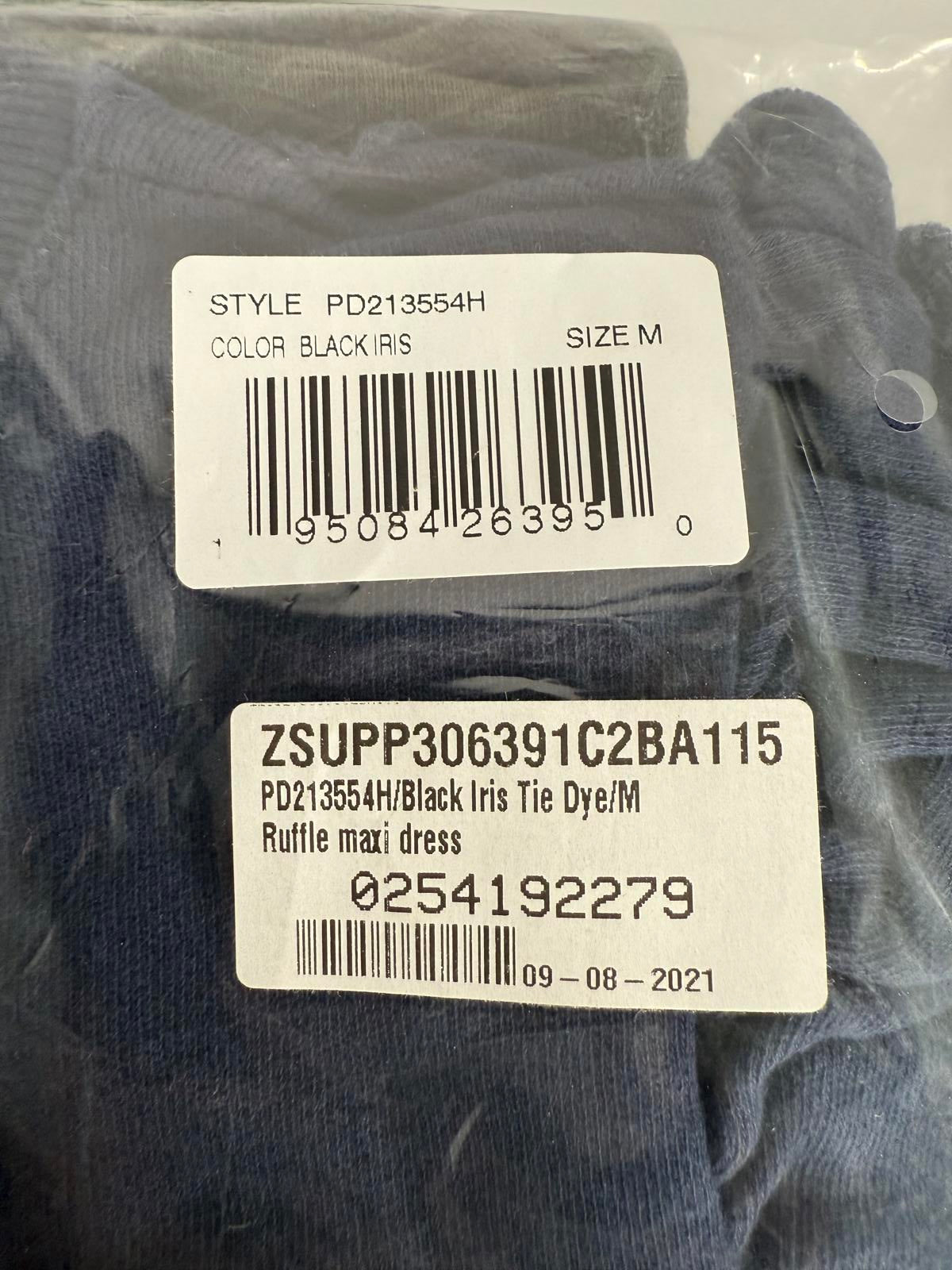 NWT Revolve by Z Supply Black Iris Tie Dye Ruffle Maxi Dress, Size Medium