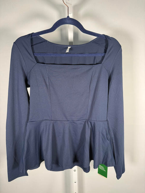 NWT Halara Square Neck Long Sleeve Ruffle Hem Work Top Dark Sapphire M