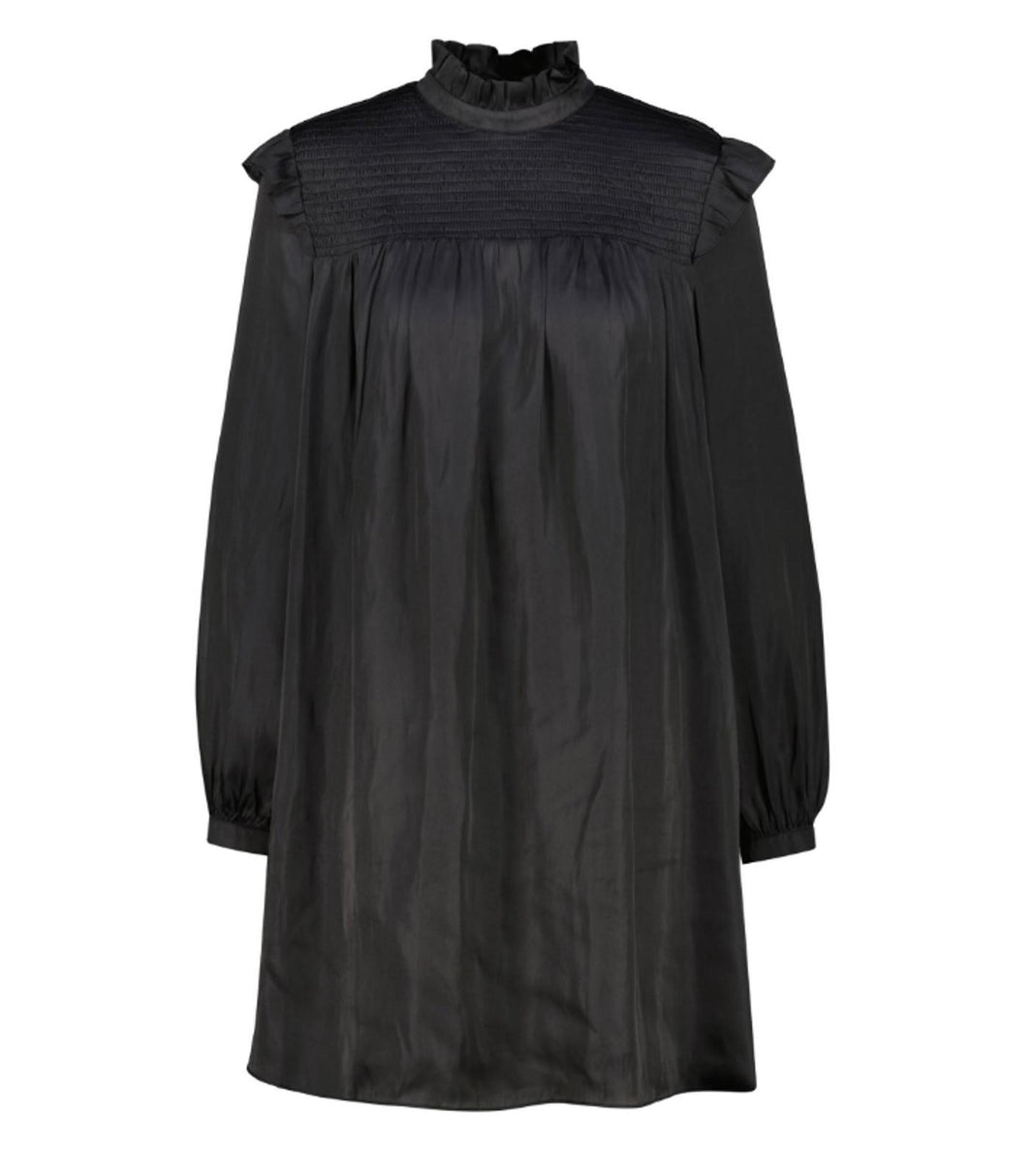 The Kooples Black Smocked High Neck Mini Dress Long Sleeve US Small NWT