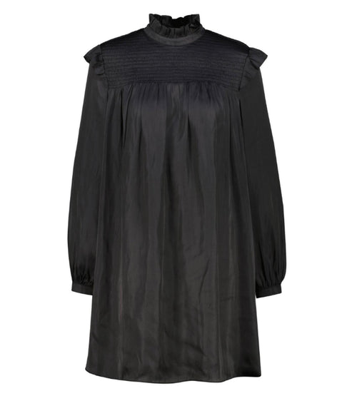 The Kooples Black Smocked High Neck Mini Dress Long Sleeve US Small NWT