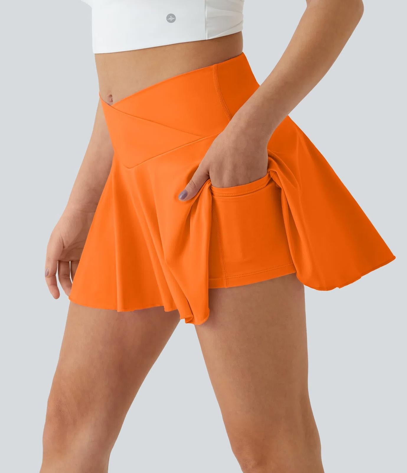 NWT Halara SoftlyZero High Waisted Crossover 2-in-1 Pocket Flare Tennis Skirt XS