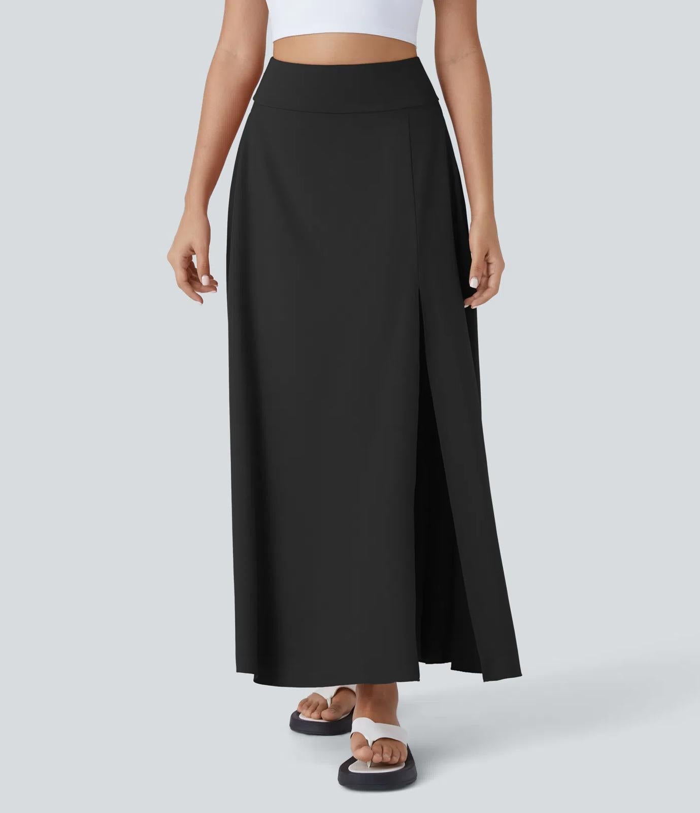 NWT Halara Breezeful High Waisted Pocket 2-in-1 Flowy Casual Maxi Skirt Black L