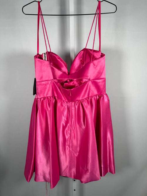 NWT Leena 2 for Mac Duggal 49616 Fuchsia Bow Front Bubble Hem Mini Dress Size 10