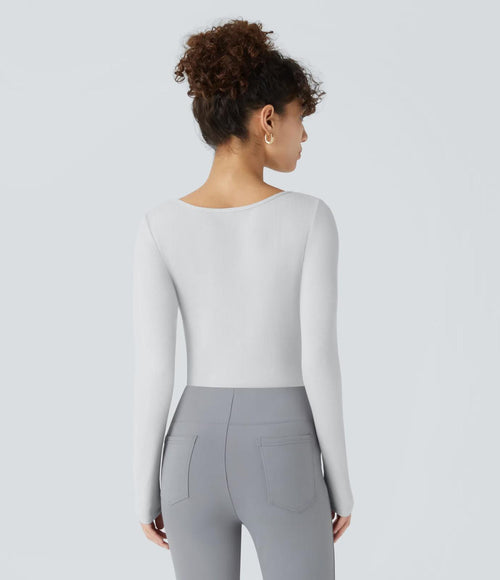 NWT Halara Ribbed Square Neck Long Sleeve Skinny Casual Bodysuit Glacier Gray, M