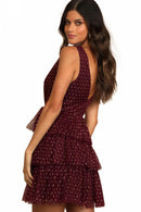 NWT Lulus Forever Sparkling Burgundy Dotted Mesh Tiered Mini Dress Size M