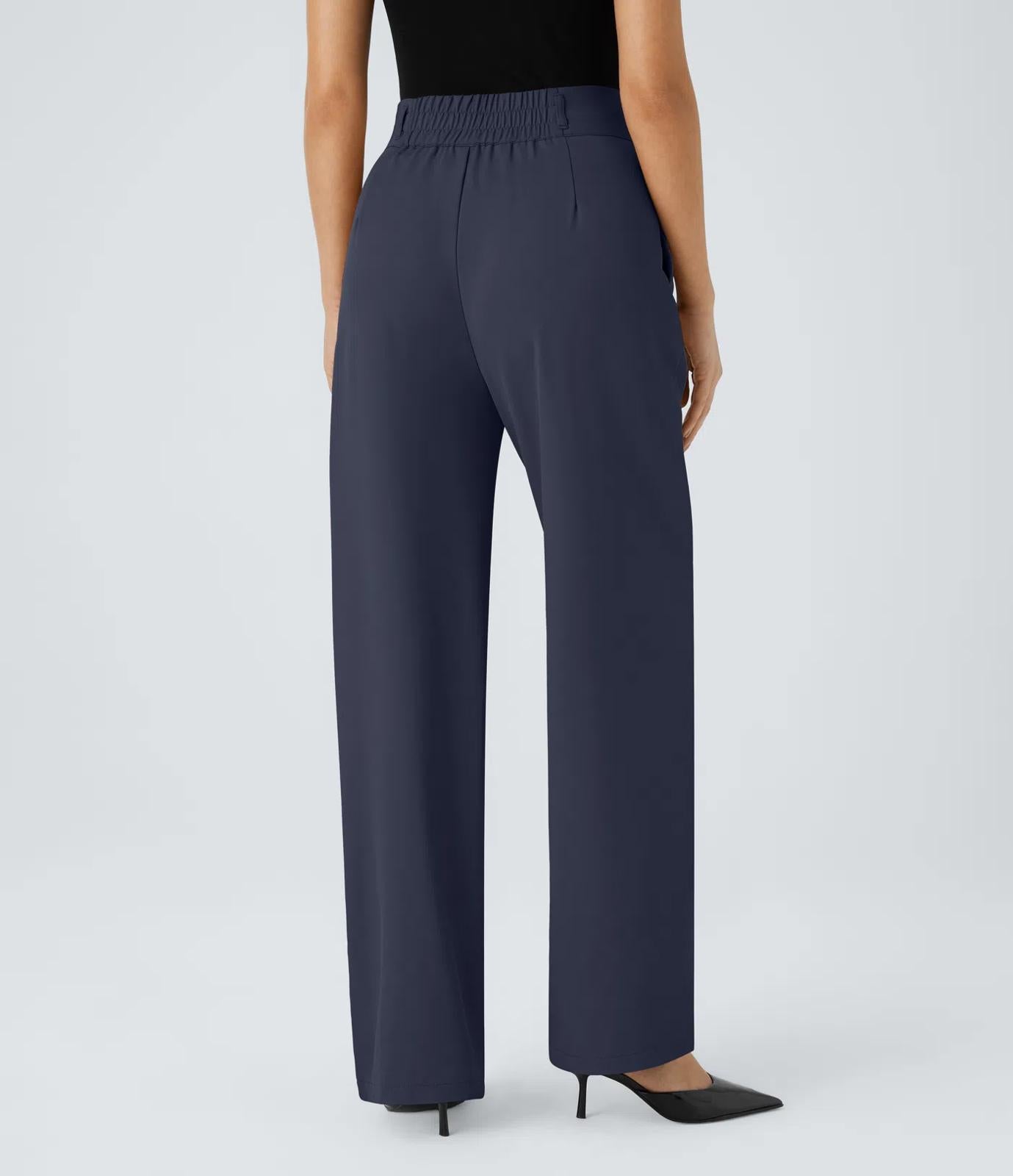 NWT Halara Flex™ High Waisted Shirred Straight Leg Navy Work Pants Size Medium