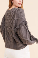 NWT Line & Dot Jasper Fringe Sweater Charcoal Size XS