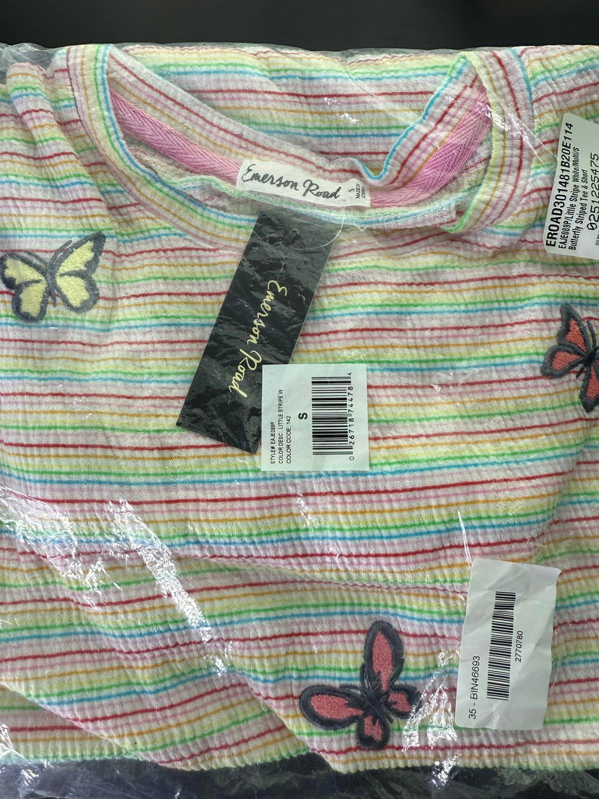 NWT REVOLVE by Emerson Road Butterfly Striped Tee & Short White Multi Small