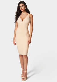 NWT Bebe Women's Beige Bandage Cocktail Dress Size S