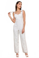NWT Lulus Extraordinary Charm White Floral Burnout Tie-Strap Jumpsuit Size S