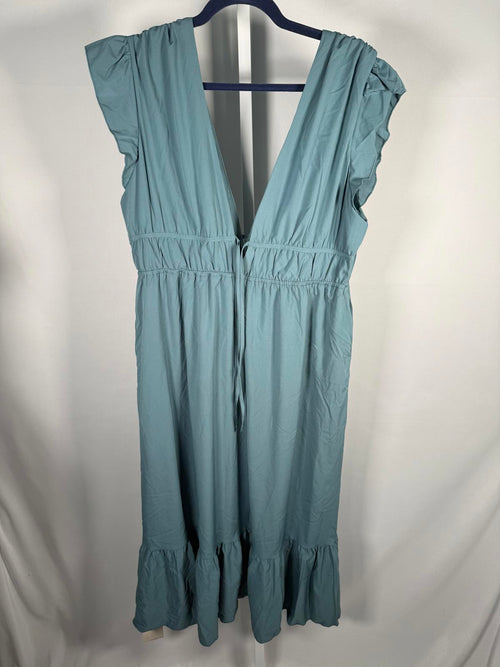 NWT Halara Midi dress drawstring ruffles Stone Blue XL