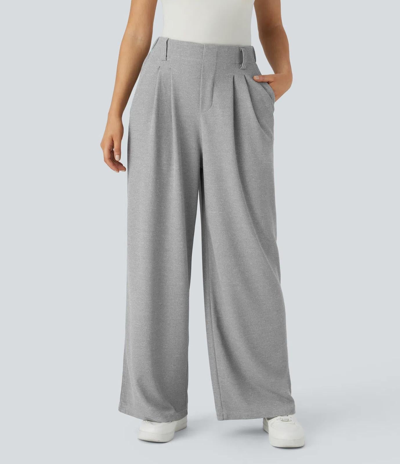 NWT Halara Flex High Waisted Pocket Wide Leg Waffle Work Pants Size L, Petite