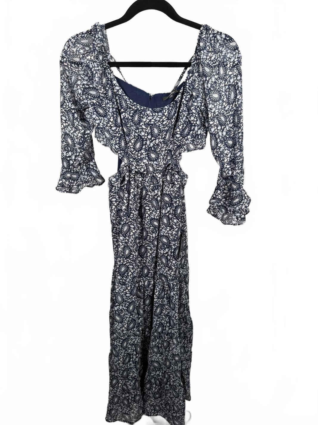 Lulus Blissful Sweetie Navy Blue Paisley Tiered Cutout Midi Dress - XS NWT