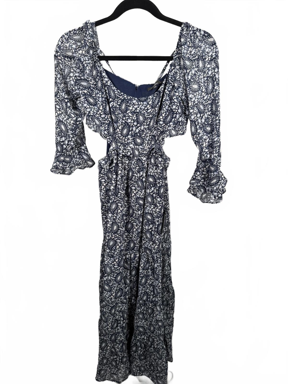 Lulus Blissful Sweetie Navy Blue Paisley Tiered Cutout Midi Dress - XS NWT