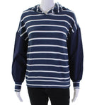 NWT Chaser Navy Stripe Blouson Sleeve Hooded Pullover Hoodie Medium